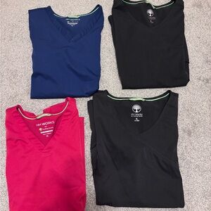 4 pack Womens Healing Hands Scrub Tops - Blue, Black, Red Size XL